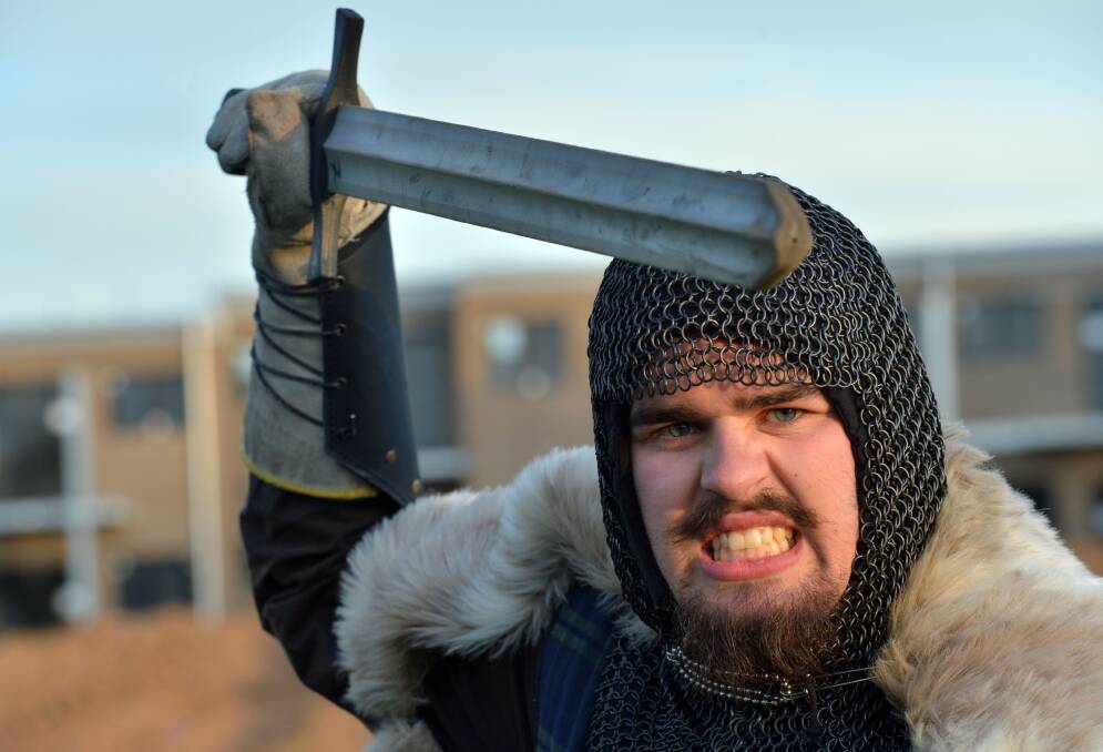 VIKING JARL: Noah Pinder is the leader of The Vanguard, a Viking-based group of who do battle each week against German knights in Shadforth Oval. Picture: BRENDAN McCARTHY