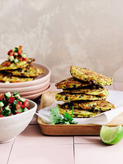 Corn and black bean fritters with tomato salsa. Picture supplied