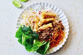 Spring roll salad with sticky pork and noodles. Picture by Jeremy Simons