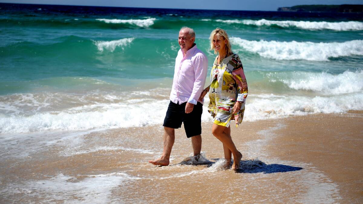 Rick Stein and his wife Sas at Mollymook Beach. Picture: Marina Neil 