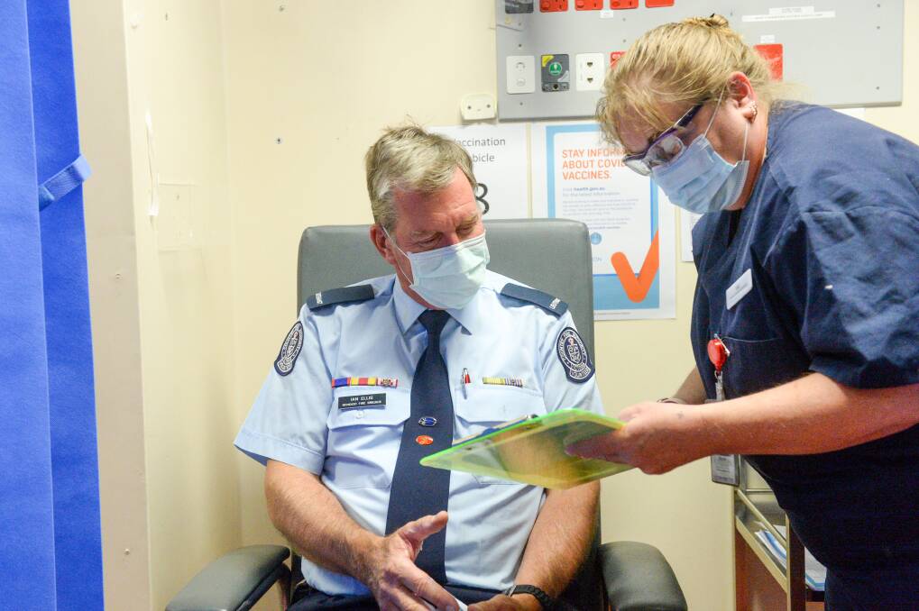 CFA captain Ian Ellis at the Bendigo COVID vaccine clinic on Tuesday. Picture: DARREN HOWE