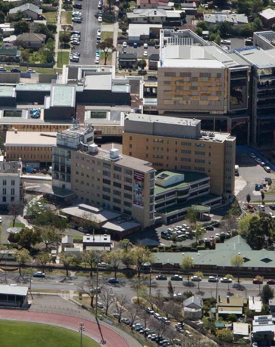 NON-COMPLIANT: The two buildings (centre) at Bendigo Health's Anne Caudle Centre that are unable to meet fire safety standards. Picture: SUPPLIED