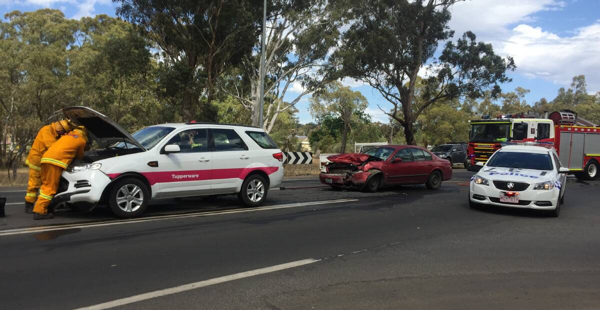 Crash: The scene of another accident at Calder Highway near Edwards Road, Maiden Gully. Picture: KIERAN ILES
