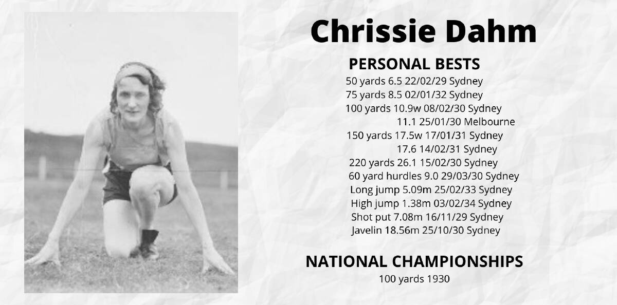 Athlete Chrissie Dahm's career.