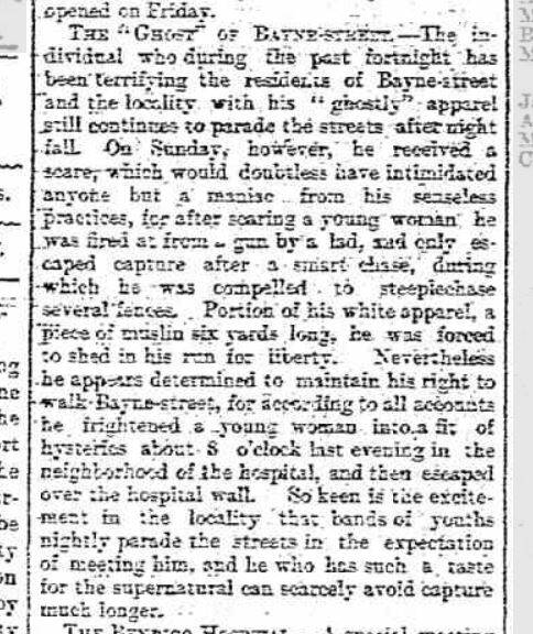 The Bendigo Advertiser's report on the Bayne Street Ghost's dramatic brush with armed young men. Source: TROVE