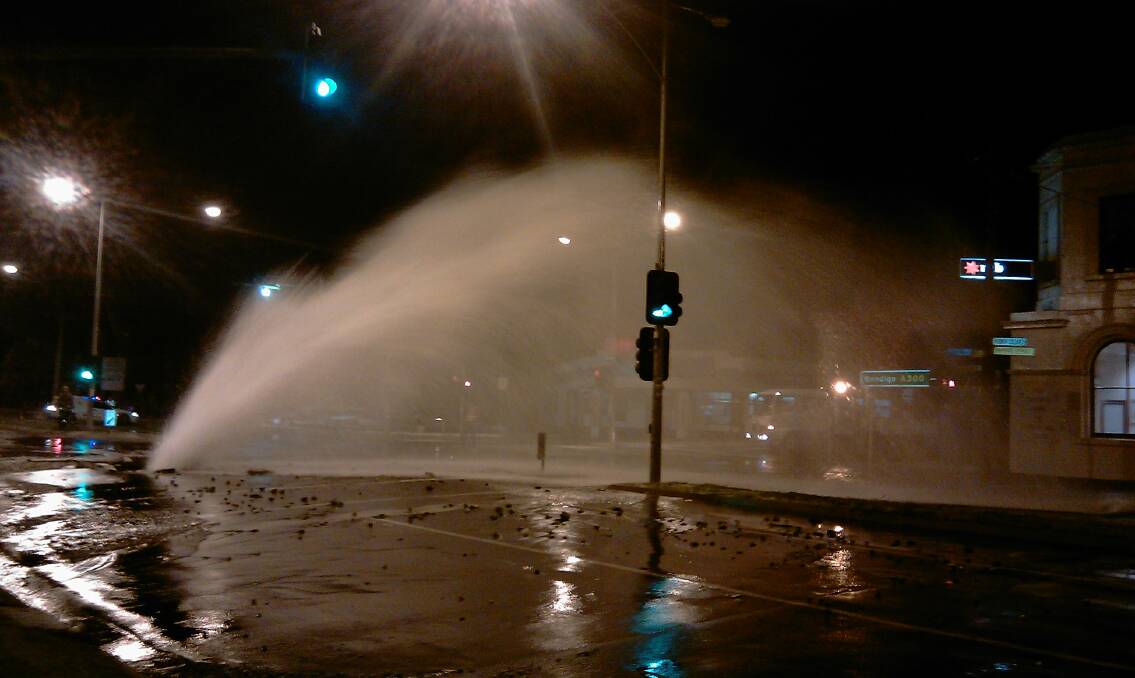 A burst pipe in Castlemaine's town centre in 2010. Picture: SUPPLIED