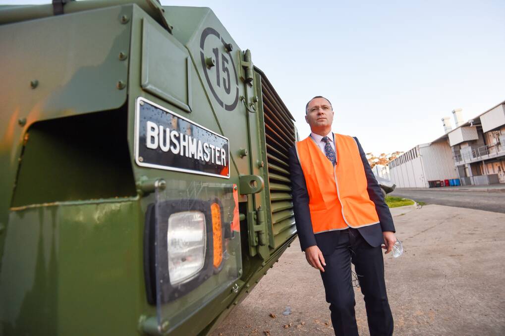 Ukraine's ambassador to Australia Vasyl Myroshnychenko during Tuesday's visit to Thales Australia's Bushmaster factory. Picture: DARREN HOWE