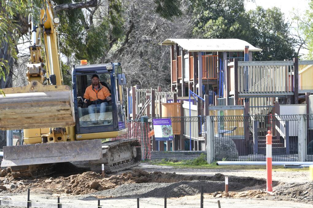 BIG REBUILD: Work continues on a path for the new-look Lake Weeroona playground. Picture: NONI HYETT