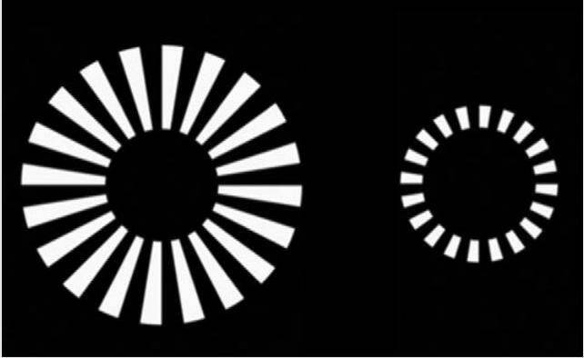 This Ebbinghous Illusion shows two identically sized inner circles. One appears larger than the other. Picture: Sarah-Elizabeth Byosiere, et al, Illusion Susceptibility in Domestic Dogs, International Journal of Behavioural Biology Ethology