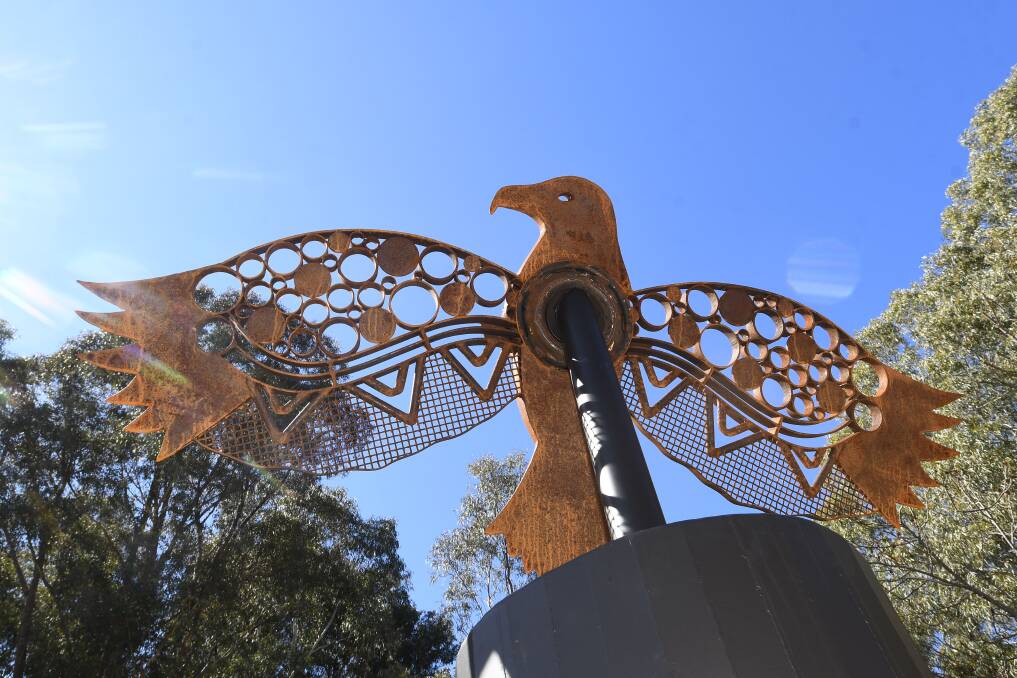 FLYING HIGH: Bunjil, the wedge-tailed eagle creator god. The sculpture by Ms Carter and Andre Sardon was installed last year in Spring Gully. Picture: NONI HYETT