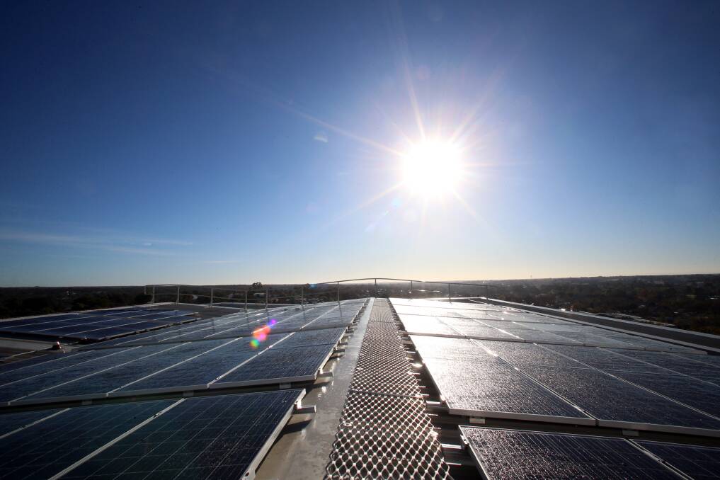 Solar panels on top of the new Bendigo Hospital building. Picture: GLENN DANIELS