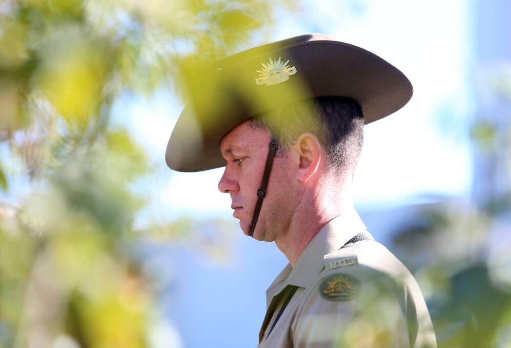 LEST WE FORGET: An Australian Defence Force member member at a 2019 Anzac Day event in Castlemaine. Picture: GLENN DANIELS