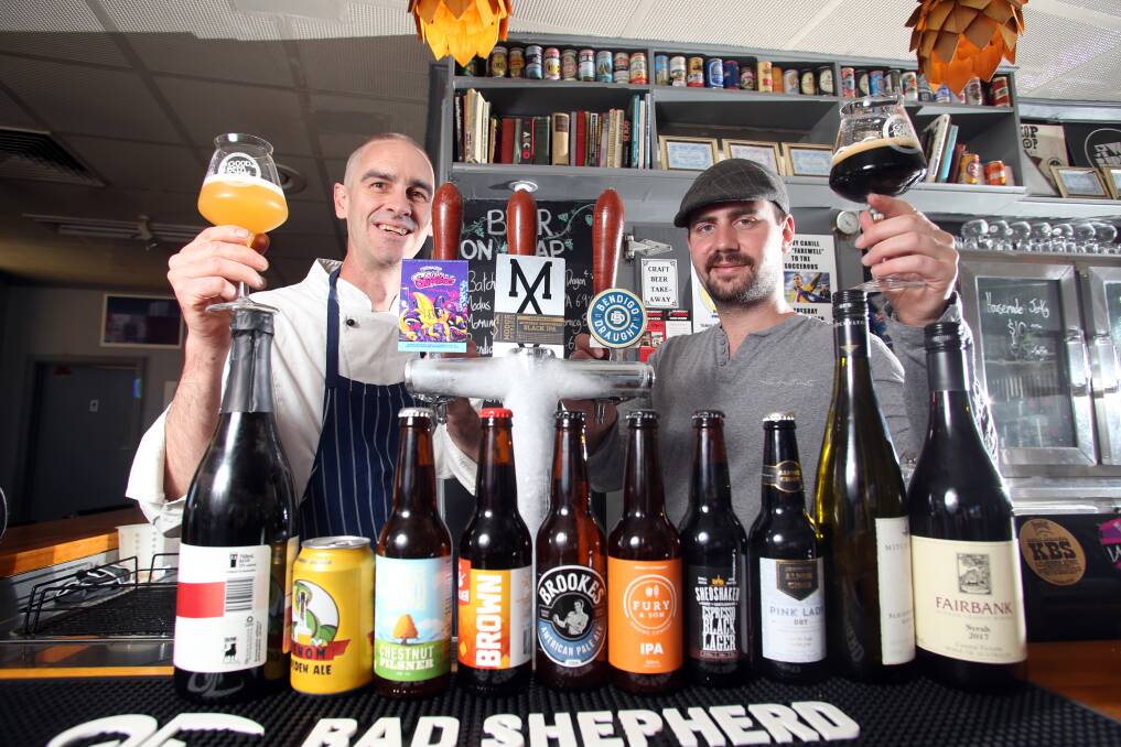 TRUE BREWS: Andrew Carwell and James Baehnisch with a few of the drinks that have won them an accolade at the Golden Plate Awards. Picture: GLENN DANIELS
