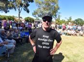 A protester at a rally to keep the Bendigo East Swimming Pool open all year round. Picture by Darren Howe