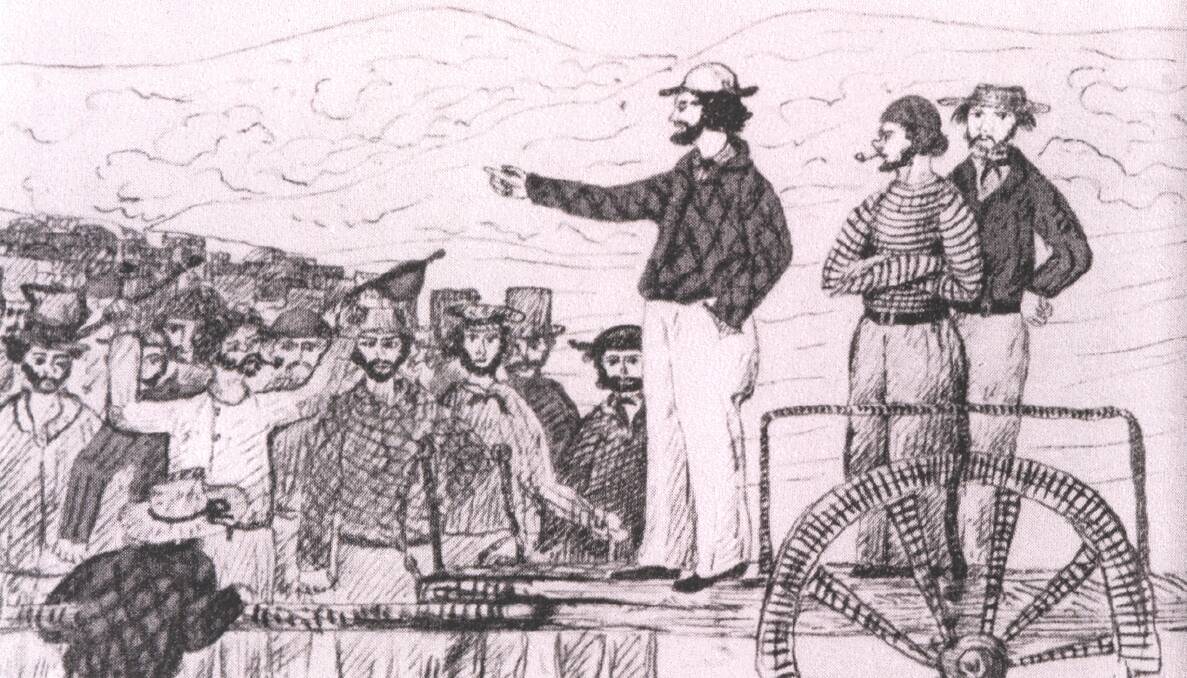 RIGHTS MOMENT: An 1851 sketch of a pivotal meeting in the evolution of Australian democracy which took place at Chewton, central Victoria and fostered a rights movement. Picture: SUPPLIED