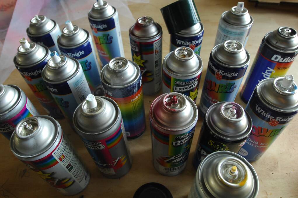 Coloured spray cans. Picture: ELLA PELLEGRINI