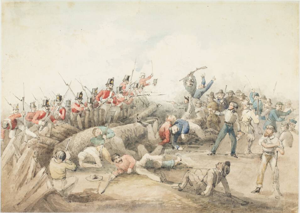 JB Henderson (also known as John Black) created this piece on the Eureka Stockade in 1854. Picture: COURTESY OF THE MITCHELL LIBRARY, STATE LIBRARY OF VICTORIA