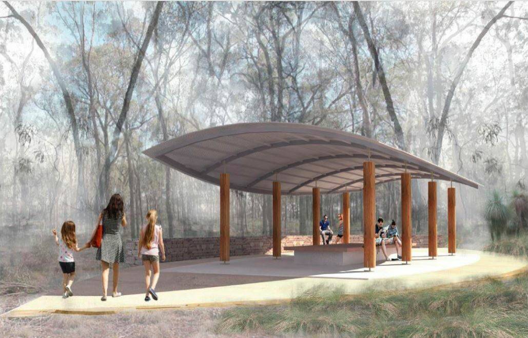 An artist's impression of one of the communal gathering spaces flagged for at site close to the Number Seven Reservoir in Kangaroo Flat.