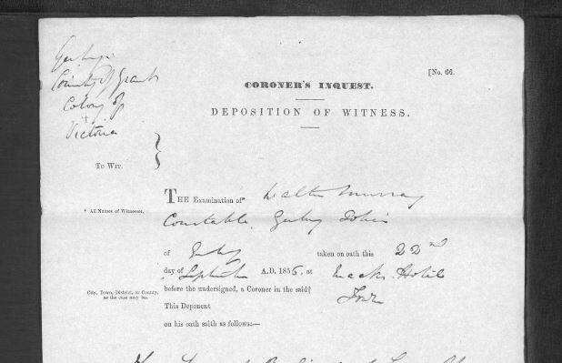A police officer's deposition in a coroner's inquest concluded that George Haycock died in Geelong. Image: PUBLIC RECORDS OFFICE OF VICTORIA