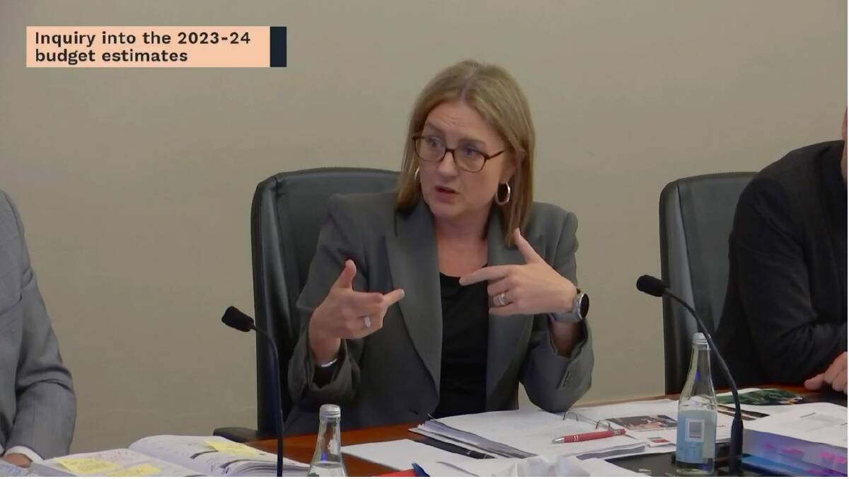 Commonwealth Games delivery minister Jacinta Allan answers questions at Tuesday's Public Accounts and Estimates Committee hearing. Image via a Parliament of Victoria livestream