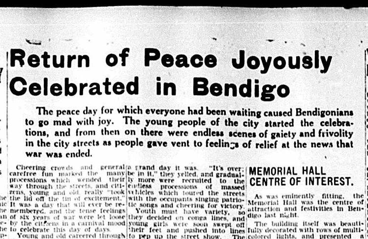 Bendigo 'went mad with joy' the day World War Two ended