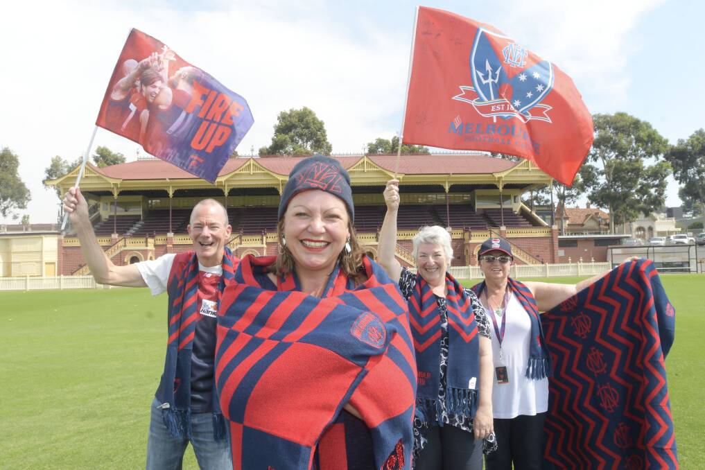 READY FOR ACTION: Demon fans of Bendigo David Holmes, Christine Fuller, Mandy Grinblat and Jill Bath are ready for round one. Picture: NONI HYETT