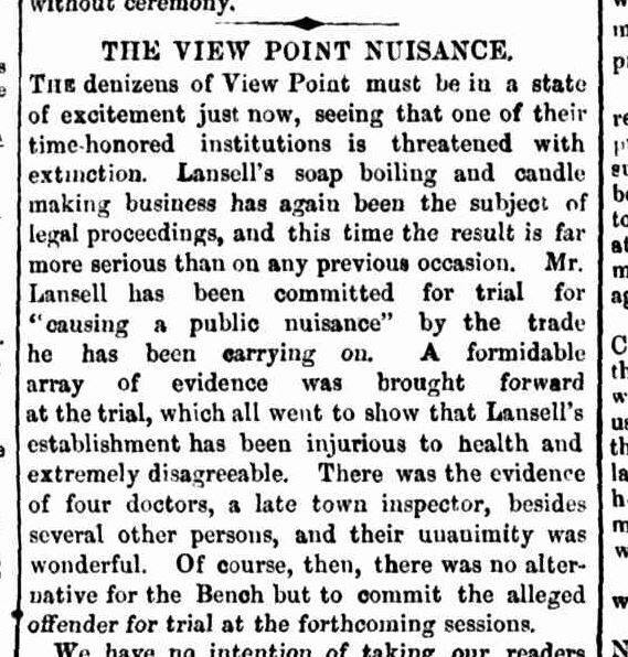 A Bendigo Advertiser story on one of the trials of the Lansell's soap and candle work trials, from 1860. Image: Courtesy of TROVE