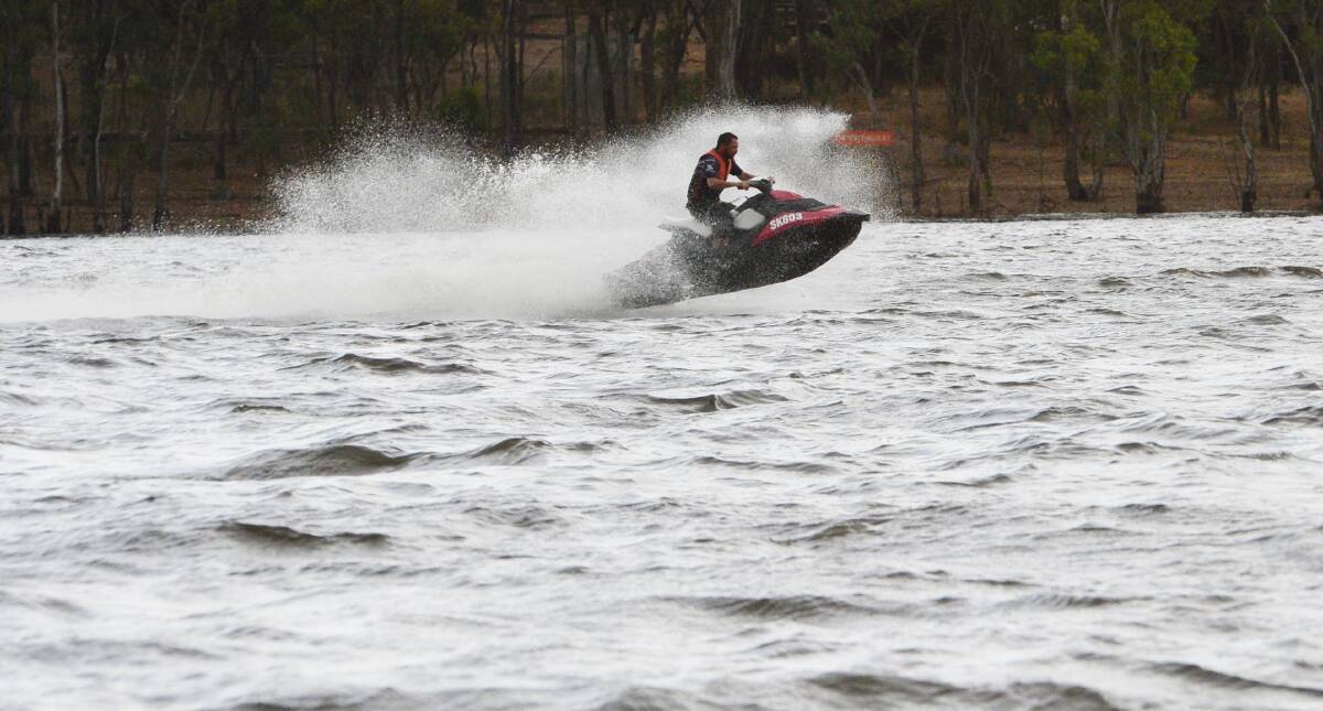 A jetski user makes the most of the waves at Lake Eppalock in 2017. Picture: DARREN HOWE