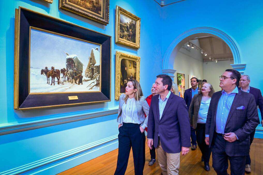Bendigo Art Gallery director Jessica Bridgfoot takes members of Victoria's opposition and the city's council on a tour of the collection. Picture by Brendan McCarthy.
