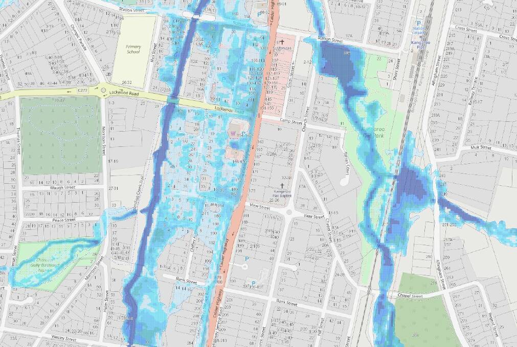 How Kangaroo Flat's CBD might be affected by a one in 100 year flood. Source: Floodeye map by North Central Catchment Management Authority