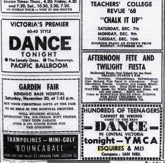 An advertiserment for both dances in the Bendigo Advertiser.