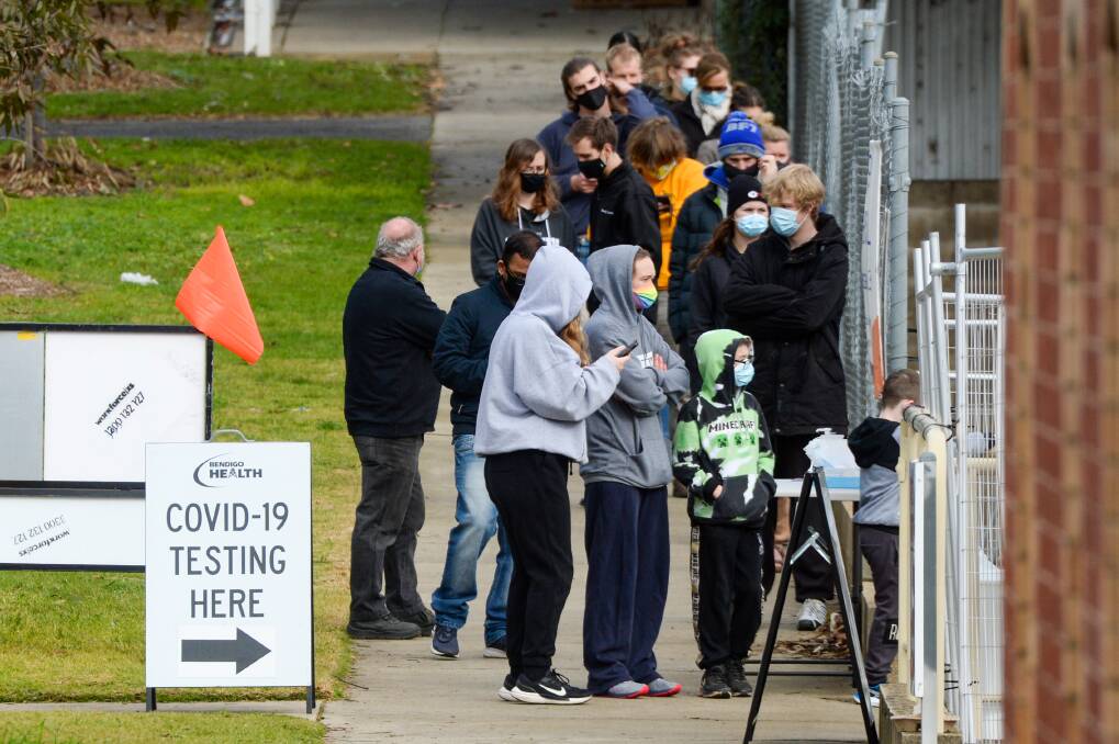 A queue forming at a Bendigo testing clinic earlier this year. Picture: DARREN HOWE