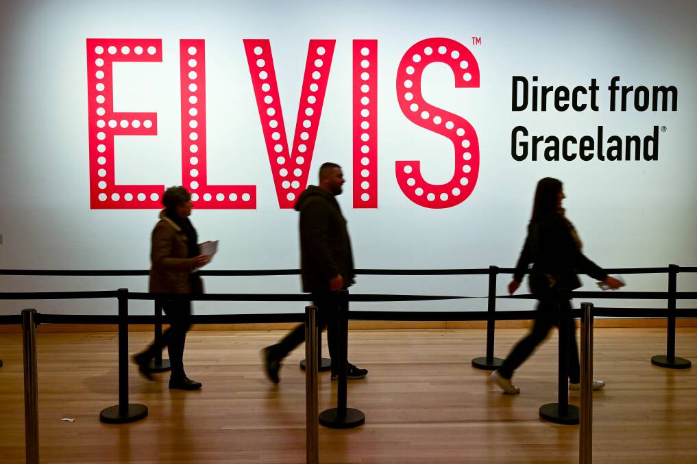 Tourists enter the Elvis exhibition at the Bendigo Art Gallery. Picture: BRENDAN McCARTHY