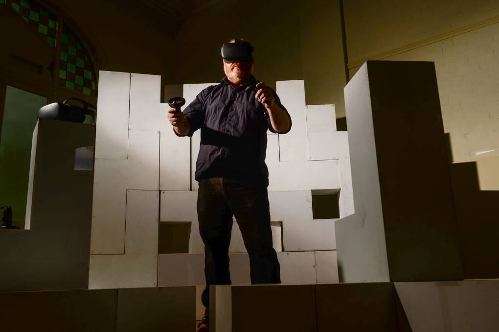 Arena Theatre's Artistic director Christian Leavesley tries out an immersive theatrical experience, Picture: DARREN HOWE