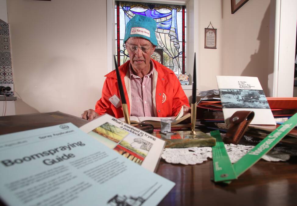 Alan Stevens with some of the paraphenalia he collected during his time selling the system to farmers. Picture: GLENN DANIELS