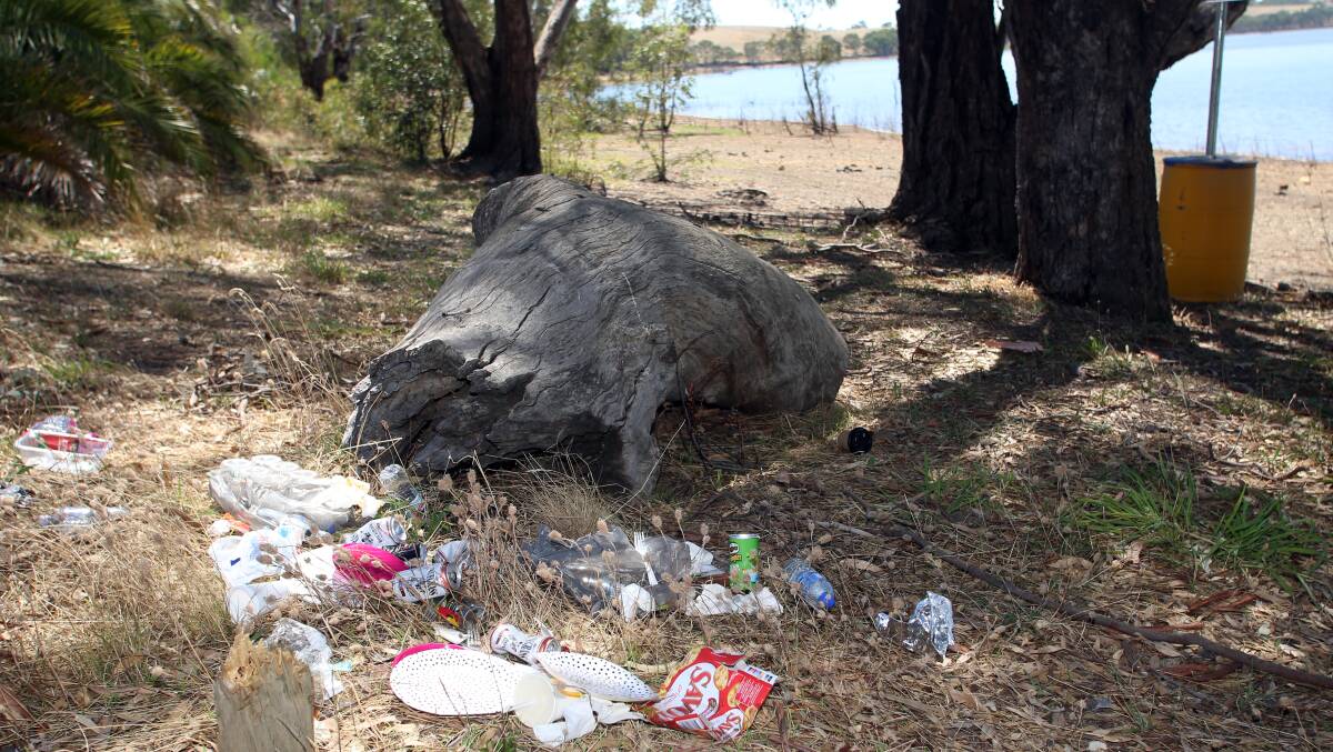 MESS: Litter left along the foreshore at Lake Eppalock recently. Picture: GLENN DANIELS