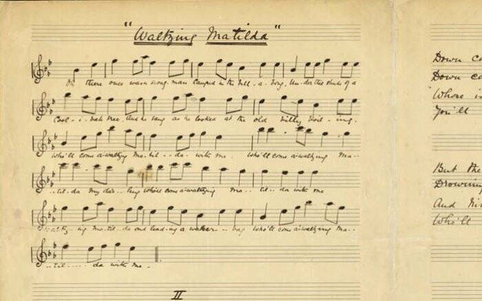 a Waltzing Matilda manuscript notated by Christina Rutherford. Image courtesy if the National Library of Australia.