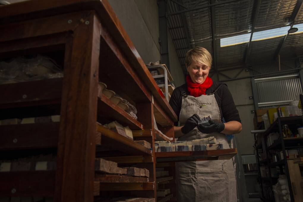 Urthly Organics owner Julie Andrews making soap in high demand during the coronavirus pandemic. Picture: DARREN HOWE