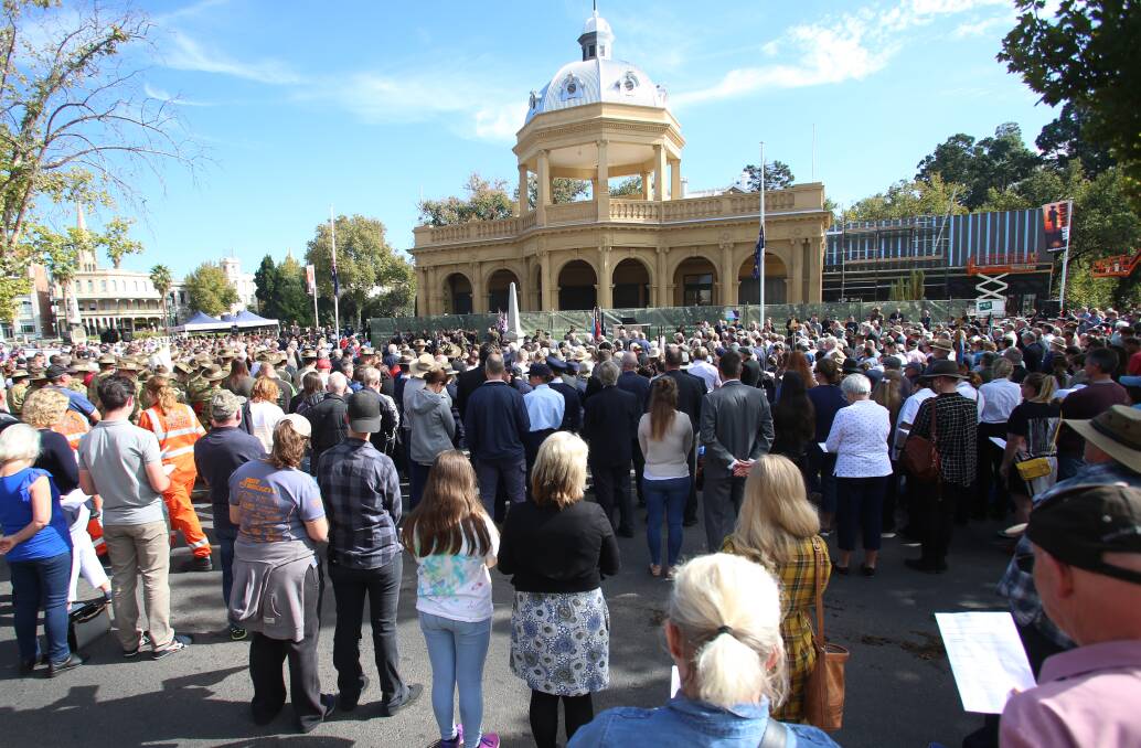 Crowds gather for an Anzac Day service in Bendigo in 2018. Picture: GLENN DANIELS
