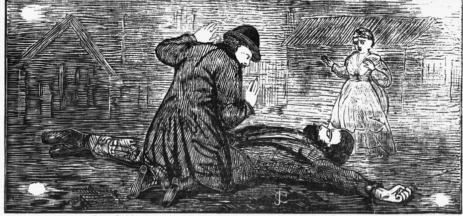 A 19th century depiction of a crime (not the Brown murder). Picture comes courtesy of the State Library of Victoria.