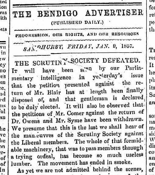 A Bendigo Advertiser editorial from early January, several weeks before someone was horsewhipped. Picture: COURTESY OF TROVE