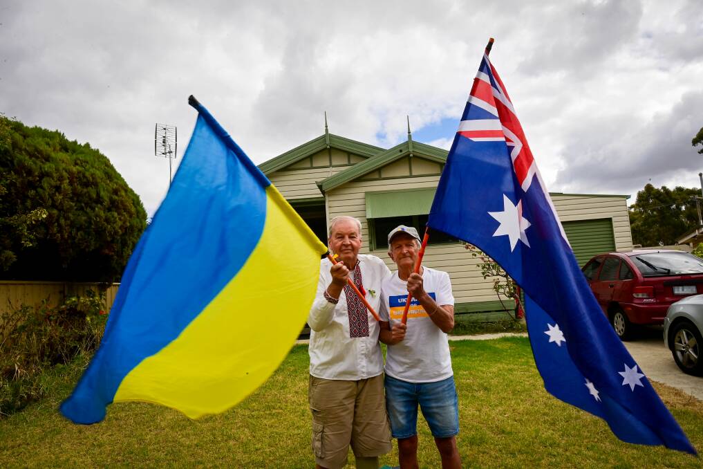 Ukraine advocates Ray Slywka and Trevor Marsh say Australians have embraced Ukraine's cause after Russia's full-scale invasion. Picture by Brendan McCarthy.