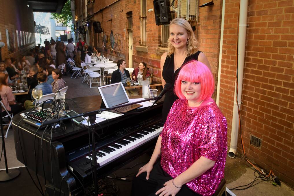 Bec O'Sullivan and Jade Leonard at The Piano Bar. Picture: NONI HYETT