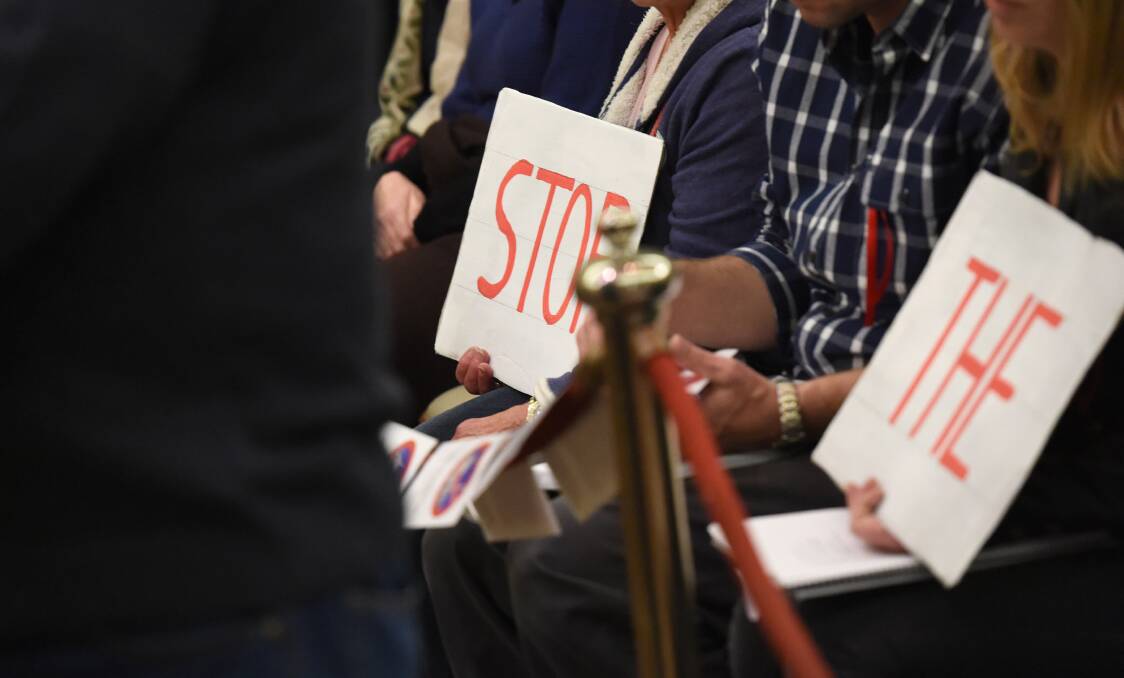 Protesters opposing a mosque in 2015 at a Bendigo council meeting. Picture: JIM ALDERSEY