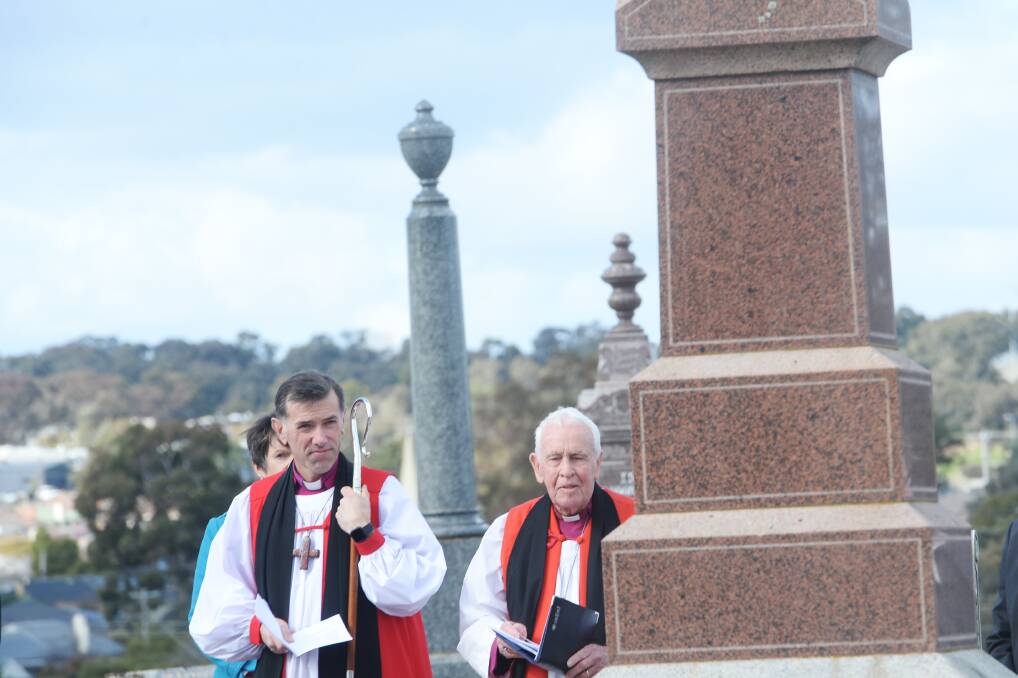 The current bishop of Bendigo, the Right Reverend Dr Matthew Brain and the Right Reverend Ron Stone. Picture: DARREN HOWE