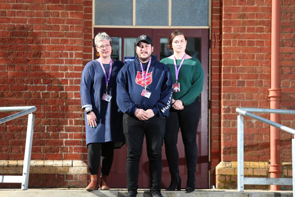 Paige Lock, Ranato Angelo, Jemma Lamb, from the Salvation army work on overdose prevention programs. Picture: GLENN DANIELS