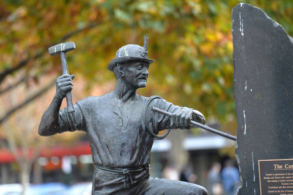 Miners in the 1870s would create long holes in the rock then pack it with explosives, much as is depicted in this sculpture in the centre of Bendigo.