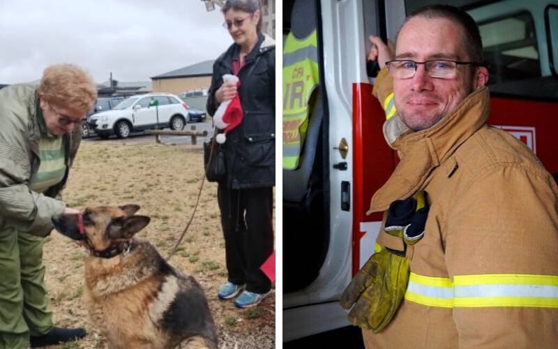 Left: a Bendigo dog obedience school has donated food and goods to help NSW residents touched by fires. Right: Nathan Rogers. Emergency Services Photography - Emily Rogers