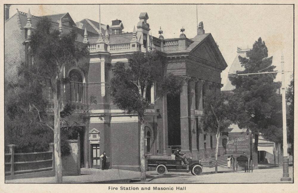 1917: Folding souvenir card of Bendigo showing the old fire station. Photo supplied by State Library of Victoria. 