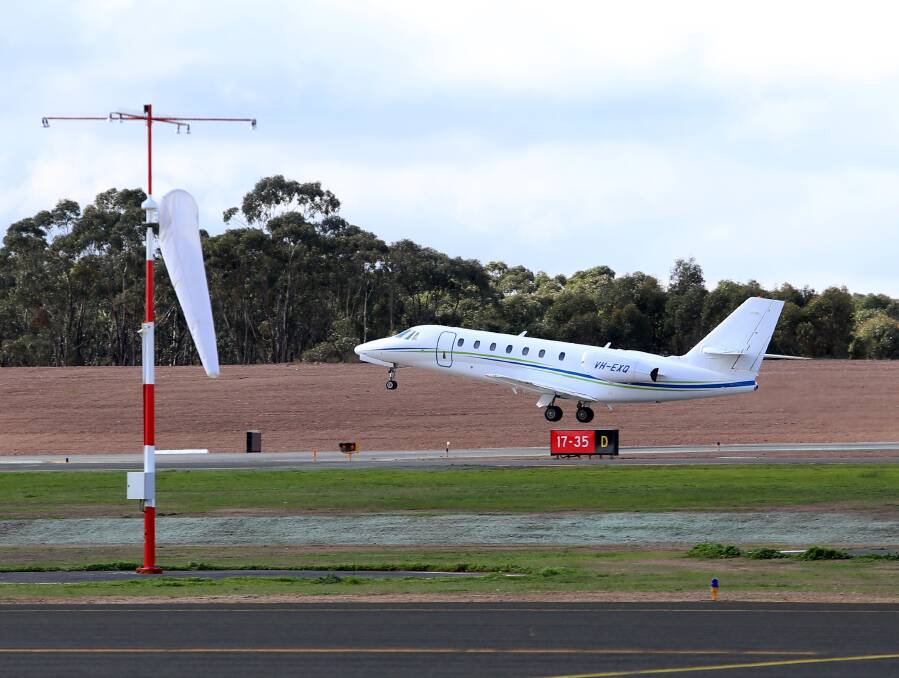 A plane lands at the Bendigo Airport. Picture: GLENN DANIELS